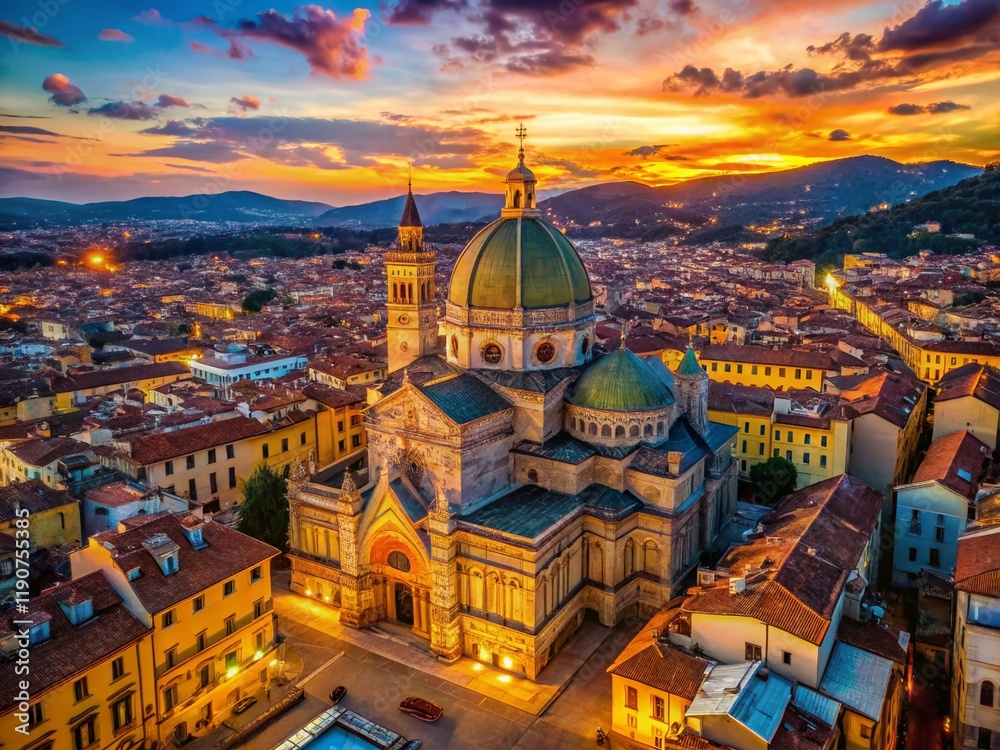 Fototapeta premium Florence Skyline Dusk Aerial View Great Synagogue Architectural Photography