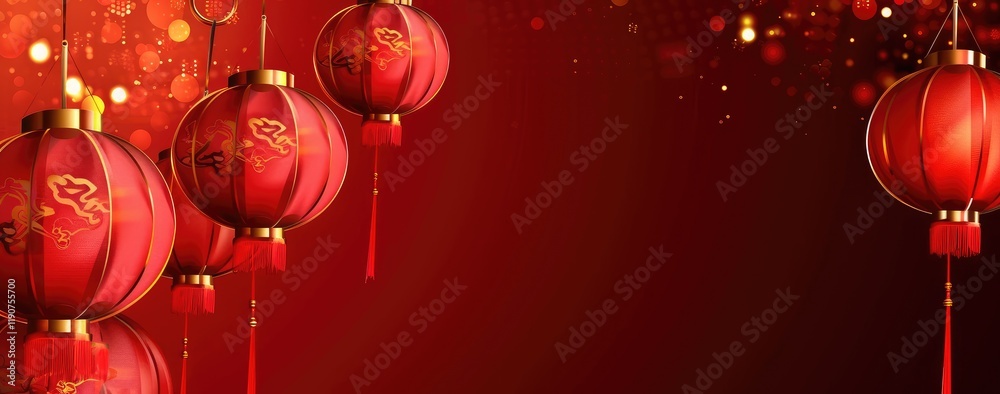 Festive Red Chinese Lanterns on Sparkling Background Festive Red Chinese Lanterns on Sparkling Background