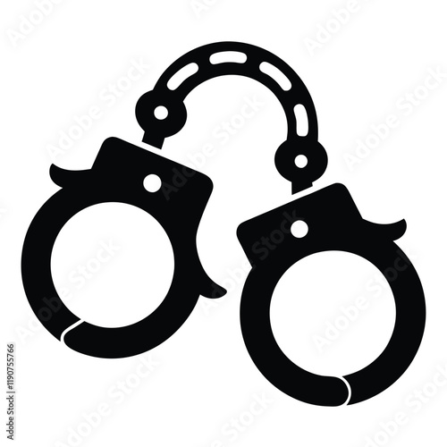 Handcuffs Silhouette Icon, Vector Illustration, Isolated on White Background, Police Tool, Security Symbol, Flat Design, Prison Concept, Arrest Clipart, Law Enforcement Graphic