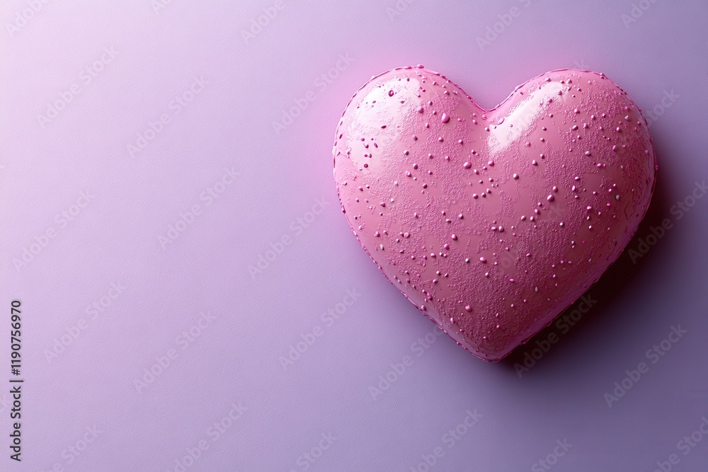 Obraz premium Heart-shaped pink dessert with sprinkles on a pastel purple background during a celebration or event