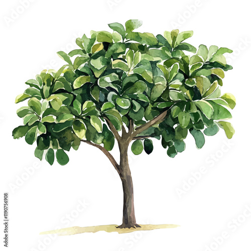 A watercolor drawing of a fig tree, isolated on a white background. Fig tree vector.
