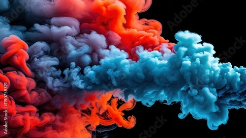 Vibrant abstract smoke in red and blue swirling together, creating dynamic texture and visual interest photo