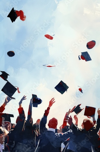 Graduation Ceremony Students Tossing Caps Skyward