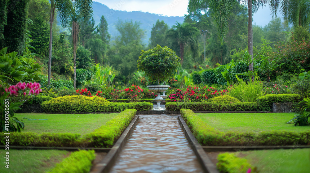 Obraz premium Blurred Nature Garden Background with Greenery and Defocused Trees
