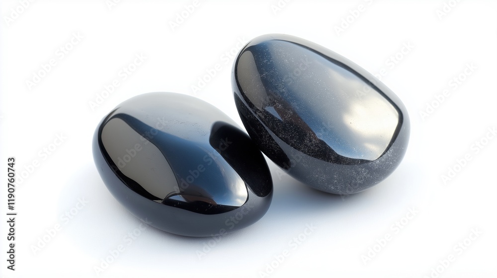 Two polished hematite stones on white background Two polished hematite stones on white background