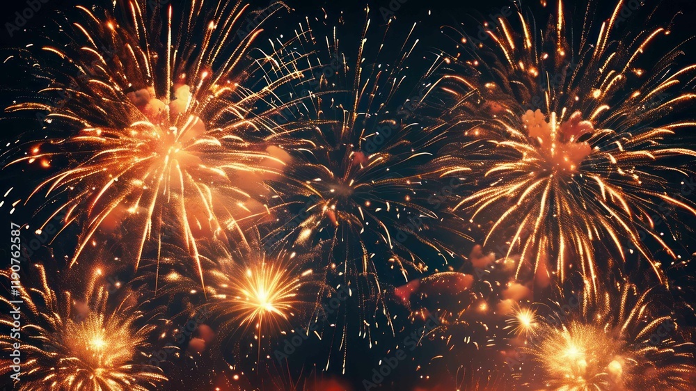 Fototapeta premium Vibrant fireworks illuminate night sky, creating festive atmosphere perfect for celebrations and events