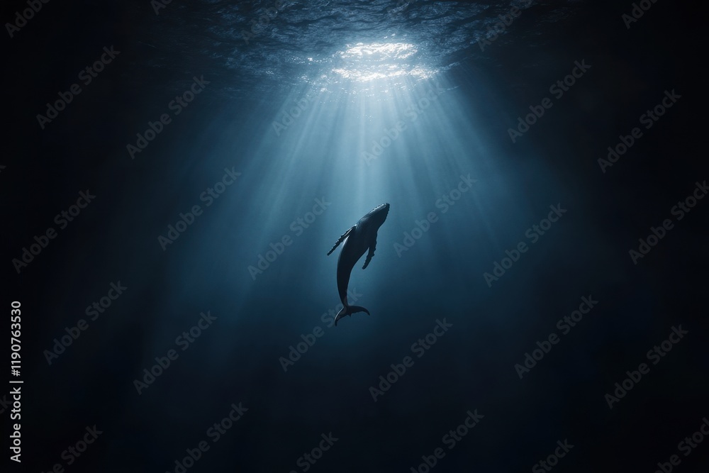 Obraz premium Gentle humpback whale descending into deep mysterious ocean depths