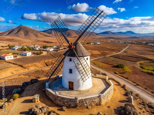 Fuerteventura Windmill: Aerial View of Traditional Canary Island Architecture