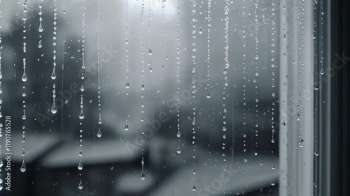 Rain on Window: A mesmerizing close-up shot of raindrops cascading down a windowpane, creating a mesmerizing display of blurred reflections and subtle streaks.