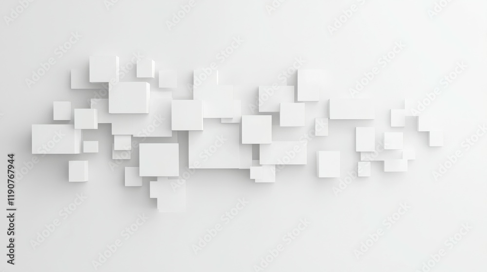 A minimalist arrangement of white geometric shapes on a light background. A minimalist arrangement of white geometric shapes on a light background.