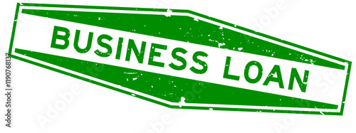 Grunge green business loan word hexagon rubber seal stamp on white background