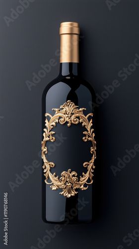 Luxurious wine bottle with gold accents and intricate design details