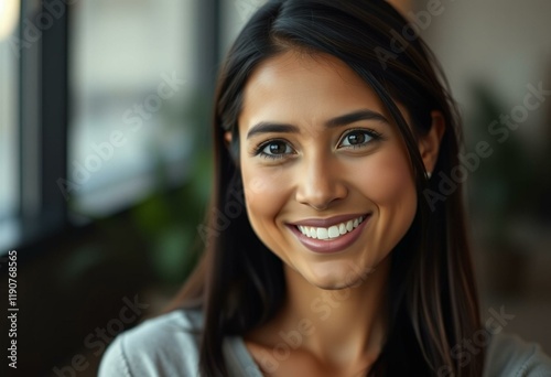 Portrait of a Latin American woman with a warm smile