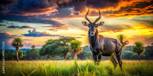 Giant Black Palanca Antelope in Cangandala National Park, Angola - Wildlife Photography