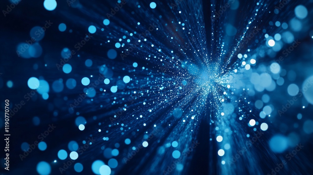 Fototapeta premium Abstract blue light particles radiating outward, creating a sense of depth and motion.