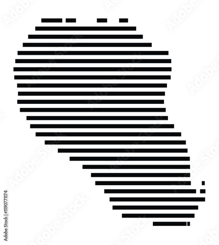 Symbol Map of the Island Tuvuca (Fiji) showing the island with horizontal black lines photo