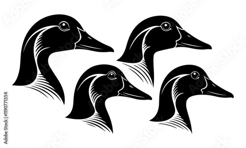 set of  black duck head silhouettes vector