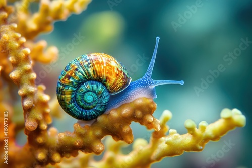 Vivid macro photograph of colorful sea snail on coral wildlife