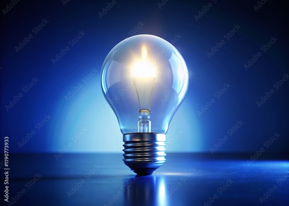 Glowing White Lightbulb on Deep Blue Background - Low Light Photography Stock Photo Glowing White Lightbulb on Deep Blue Background - Low Light Photography Stock Photo