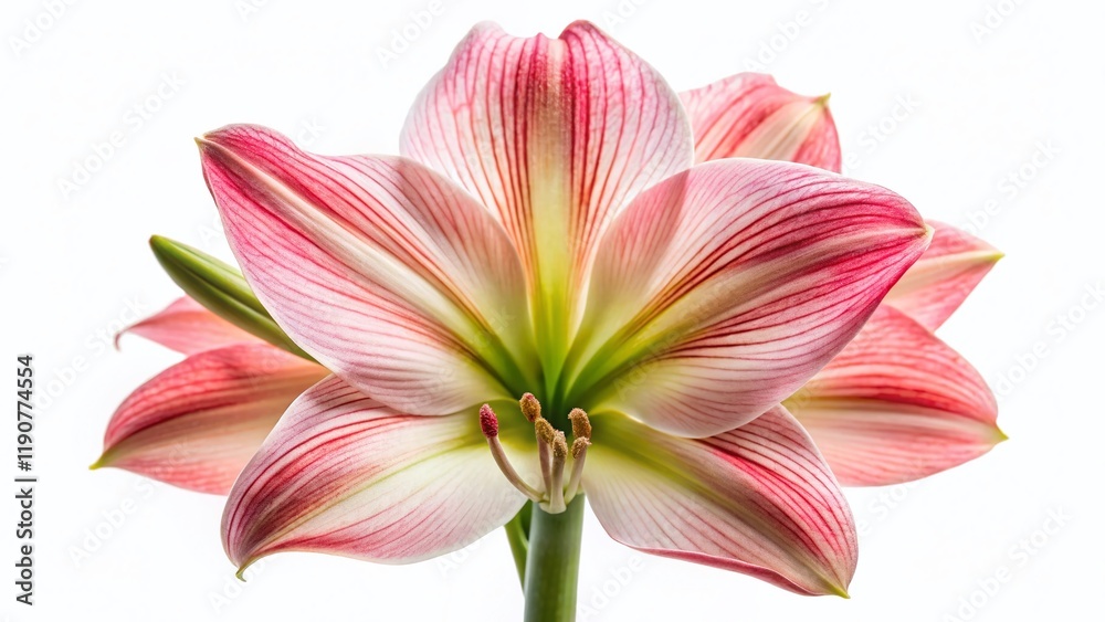 Fototapeta premium Silhouette of a Delicate Pink Amaryllis Flower Bloom, Isolated on White Background