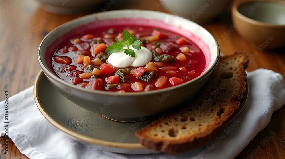 A bowl of traditional Ukrainian borscht soup A bowl of traditional Ukrainian borscht soup
