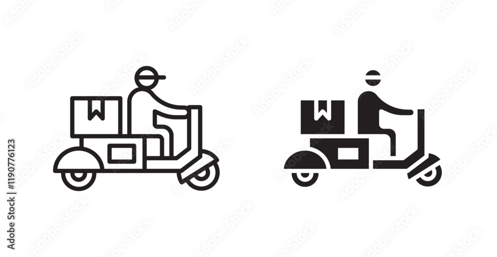 Delivery man riding motorcycle vector web icons set Delivery man riding motorcycle vector web icons set