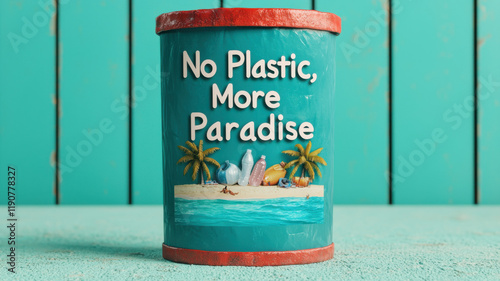 Wallpaper Mural Trash on Beaches and Grand Ocean Pollution Concept, No plastic, more paradise message on colorful canister Torontodigital.ca