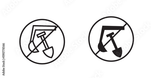 No digging sign vectors set in black. line and flat versions