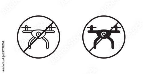 No fly drones sign vectors set in black. line and flat versions