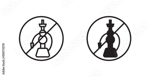 No hookah sign vectors set in black. line and flat versions