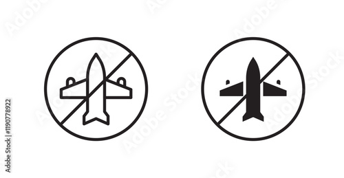 No plane sign vectors set in black. line and flat versions