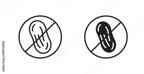 No peanut sign vectors set in black. line and flat versions