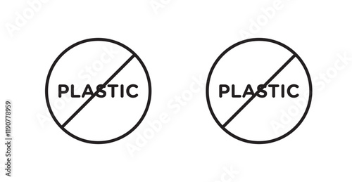 No plastic sign vectors set in black. line and flat versions