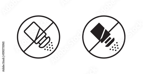 No salt sign vectors set in black. line and flat versions