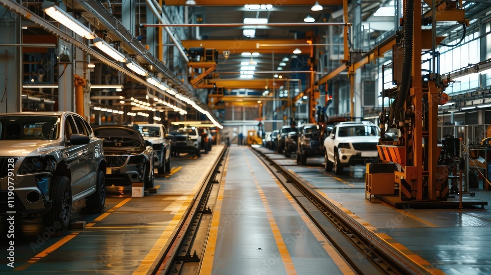 Modern Automotive Assembly Line in Factory Modern Automotive Assembly Line in Factory