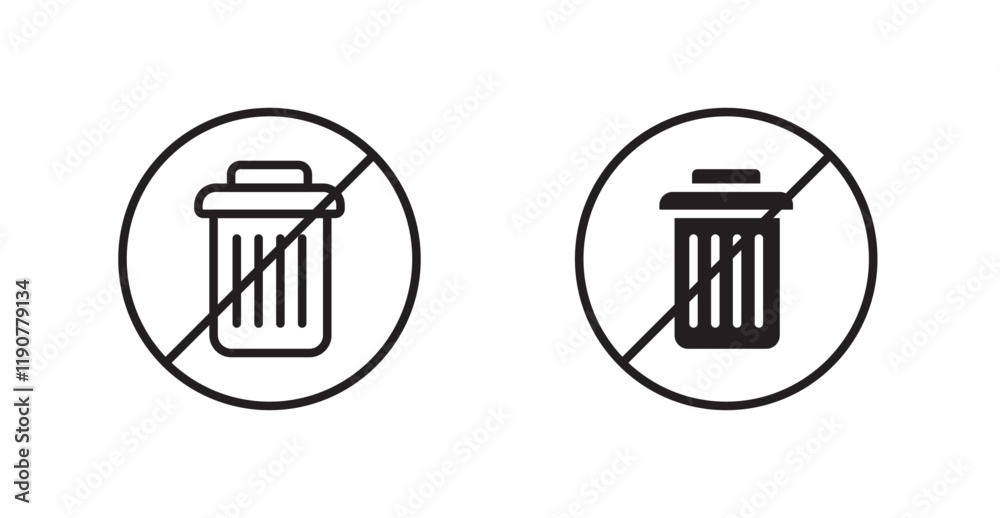 No trash sign vectors set in black. line and flat versions No trash sign vectors set in black. line and flat versions