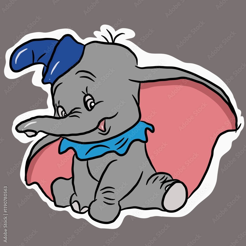 Cute elephant sticker on gray background Cute elephant sticker on gray background