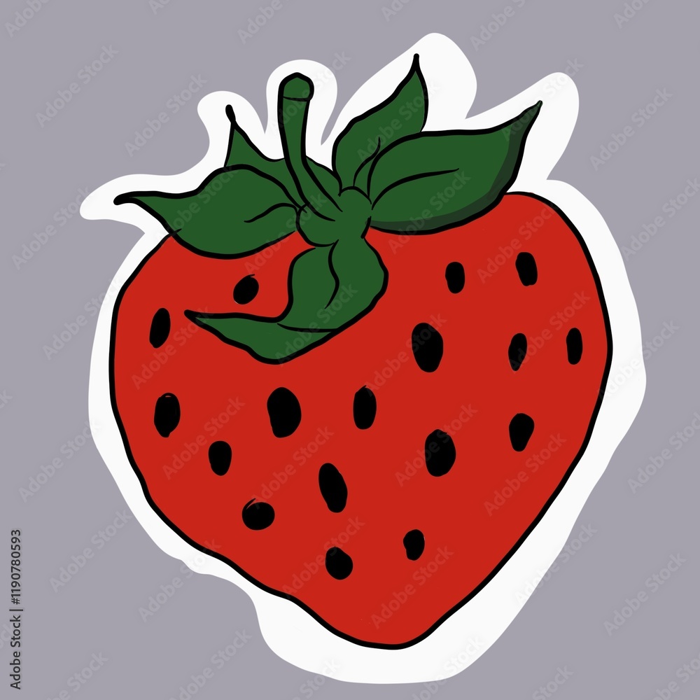 Obraz premium Sticker of juicy red strawberry on a gray background