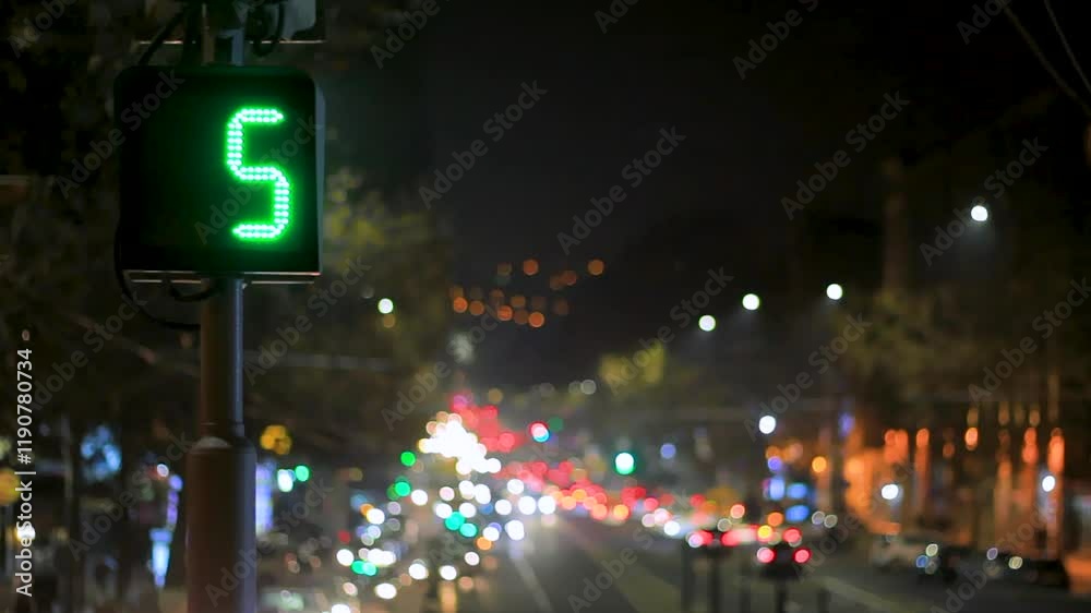 custom made wallpaper toronto digitalTime Lapse video. Traffic light with green countdown timer against the backdrop of a night city. Blurred moving car lights and street lighting create a dynamic atmosphere