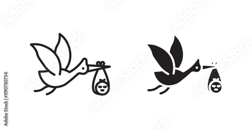 Stork with baby vector web icons set