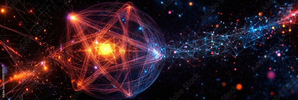 Obraz premium Abstract Visualization of Quantum Connections in Space A Cosmic Journey of Interconnectedness.