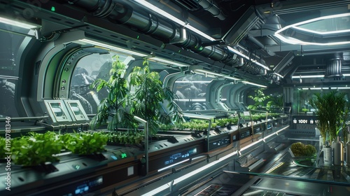 Advanced Futuristic Space Greenhouse Interior