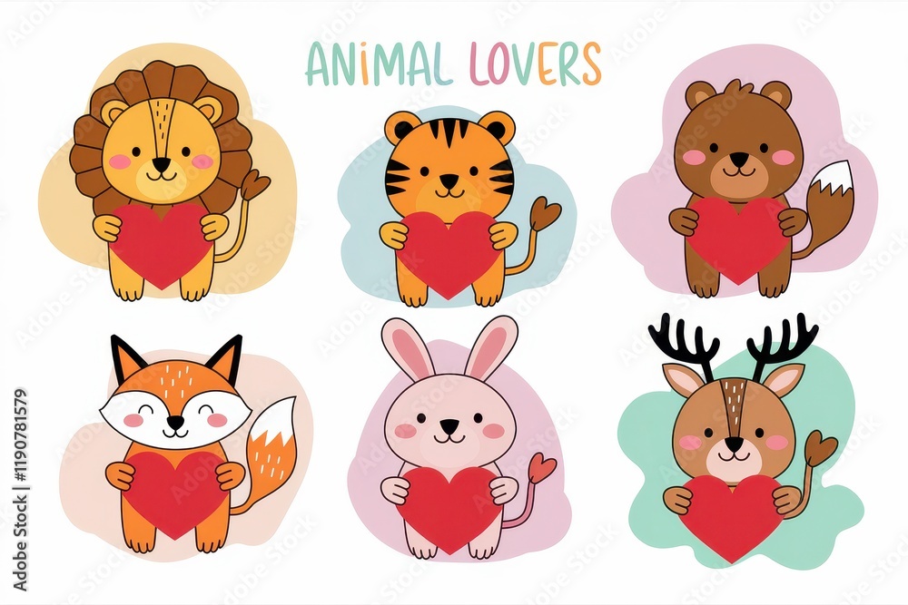 Obraz premium Adorable Animals Holding Hearts Showcasing Love