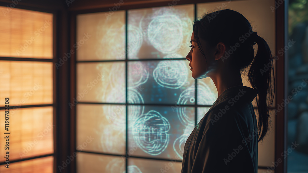 Fototapeta premium silhouette, people, woman, window, business, couple, office, black, love, child, aquarium, shadow,generative ai