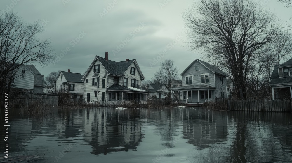 Flooded houses in a suburban neighborhood --ar Flooded houses in a suburban neighborhood --ar