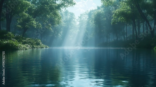 Mystical waterscape depicting a serene natural setting
