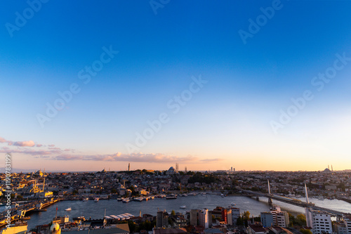 Istanbul city of sunset citycape is beautiful scenery of summer with lifestyle travel, tourism and vacation in Istanbul town buildings .Turkey. photo