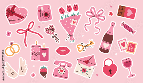 Set of stickers for Valentine's Day. Vector illustration.