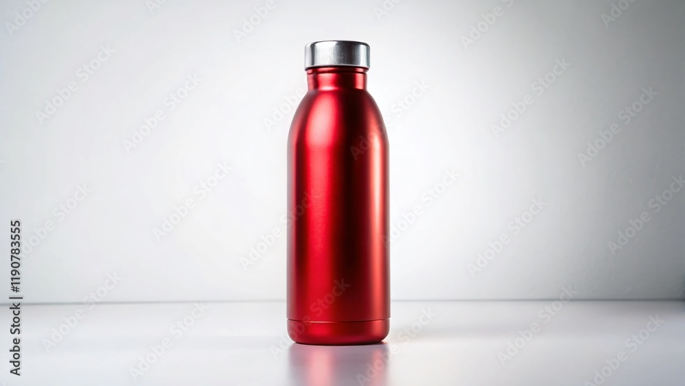 Sleek Red Insulated Water Bottle Mockup - Isolated on White Background Sleek Red Insulated Water Bottle Mockup - Isolated on White Background