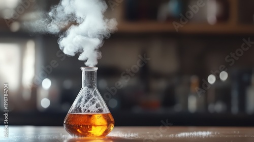 The laboratory flask bubbles with boiling alcohol, releasing steam that rises above, demonstrating the fundamental principles of distillation in action.